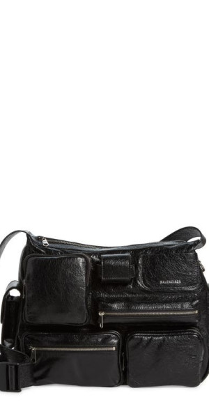 Balenciaga - Superbusy Crinkle Leather Messenger Bag in Black at