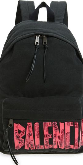 Balenciaga Balenciaga Tape Type Logo Canvas Backpack in Black/Light Red at Nordstrom