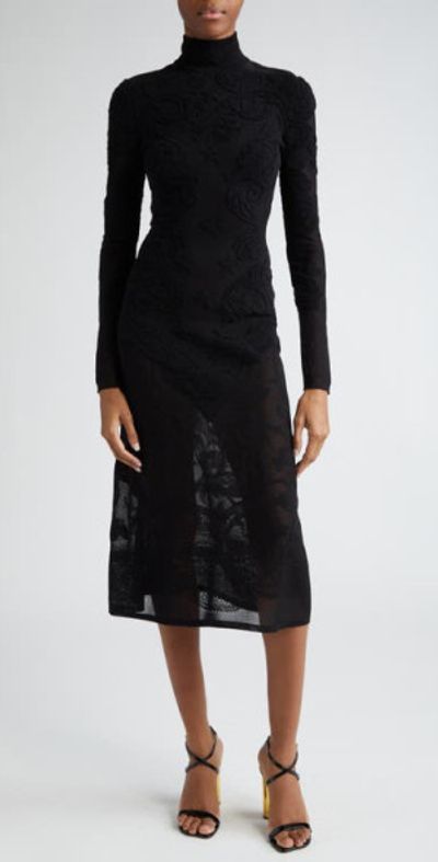 Balmain - Baroque Long Sleeve Jacquard Knit Midi Dress in Black