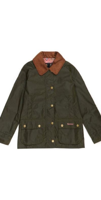 Barbour Kids' Acorn Waxed Cotton Jacket in Archive Olive/Retro