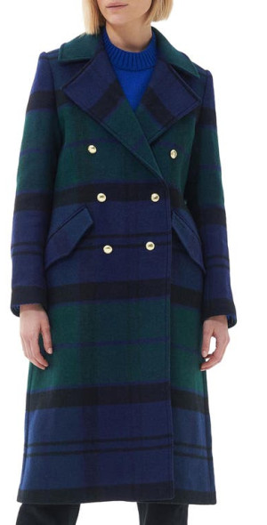 Barbour Marlene Tartan Plaid Wool Blend Peacoat in Black/Sage
