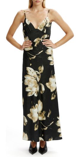 Bardot Bardot Capri Floral Print Satin Slipdress in Black Floral at Nordstrom, Size 2