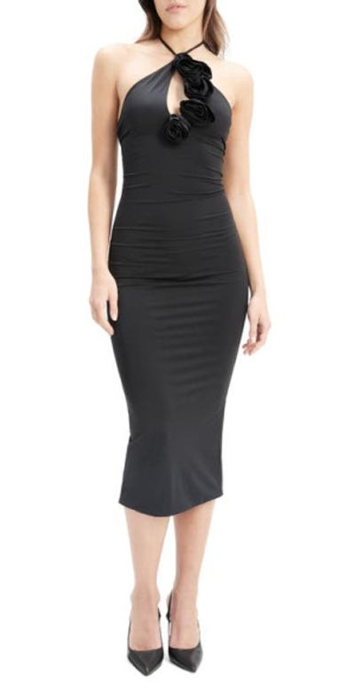 Bardot - Erika Rosette Cutout Halter Cocktail Midi Dress in Black at  Nordstrom