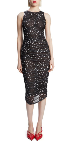 1210790 Fuschia Polka Dot Bardot Dress