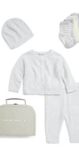 barefoot dreams barefoot dreams CozyChic Lite Classic Cardigan, Pants, Socks, Beanie & Suitcase Set in Blue