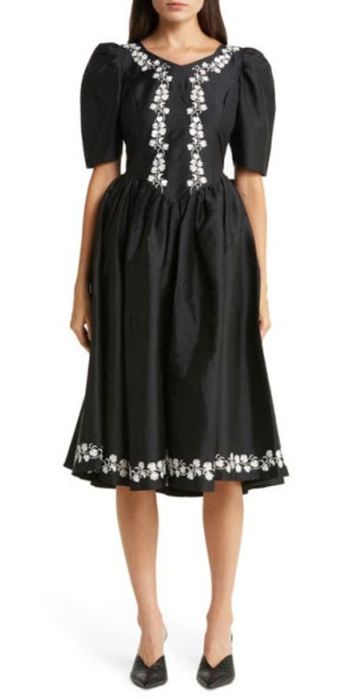 Batsheva - Jolie Embroidered Cotton Dress in Black With White Embroidery at Nordstrom Batsheva - Jolie Embroidered Cotton Dress in Black With White Embroidery at Nordstrom