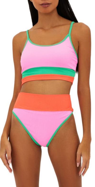 Beach Riot Emmy Colorblock High Waist Bikini Bottoms in Coral