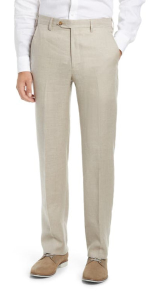 Berle - Men's Flat Front Linen Dress Pants in Tan