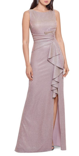 betsy and adam dresses pink Betsy & Adam One Bow Shoulder Mikado A-Line Gown