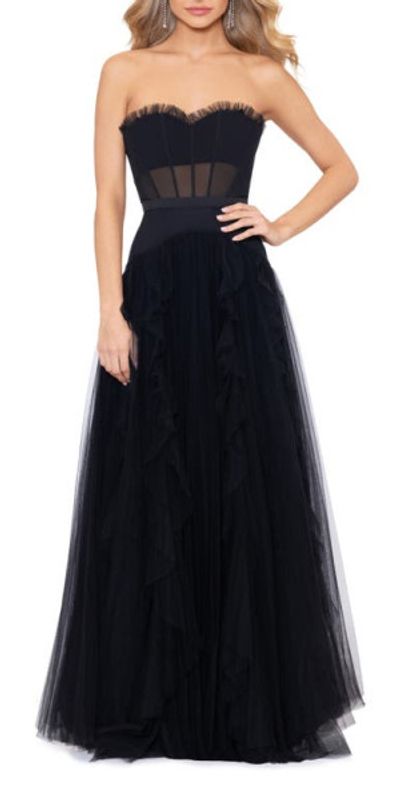 Betsy & Adam - Ruffle Corset Ballgown in Black at Nordstrom Betsy & Adam - Ruffle Corset Ballgown in Black at Nordstrom