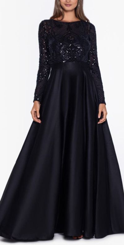 Betsy & Adam - Sequin Long Sleeve Ballgown in Black/Black at Nordstrom,  Size 2