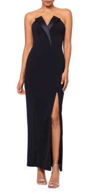 Betsy & Adam Betsy & Adam Tux Detail Strapless Column Gown in Black/black at Nordstrom, Size 2