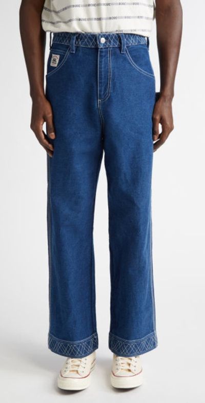 Bode Bode Embroidered Denim Knolly Brook Trousers in Indigo at Nordstrom, Size 34
