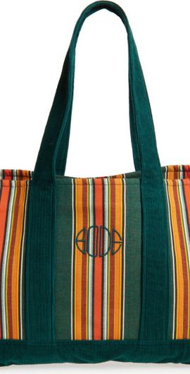 Bode Bode Parakeet Stripe Canvas & Corduroy Tote in Green Multi at Nordstrom
