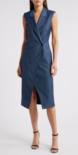 BOSS Delibea Button Front Virgin Wool Dress in Indigo at Nordstrom Size 0