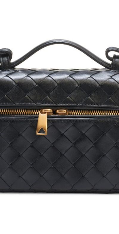 Bottega Veneta Bottega Veneta Intrecciato Leather Convertible Vanity Case in Black/Gold at Nordstrom