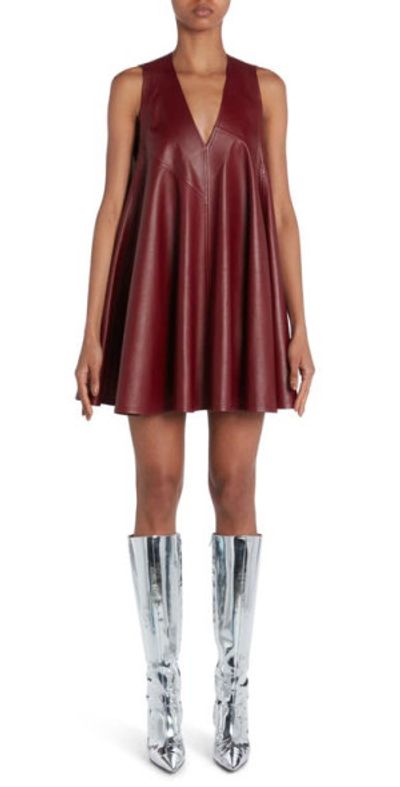 Bottega Veneta - Sleeveless Leather Trapeze Minidress in Pomegranate at  Nordstrom