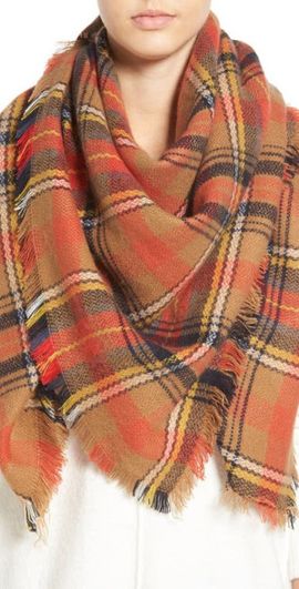 BP. BP. 'Autumn' Plaid Scarf in Tan Orange Multi at Nordstrom