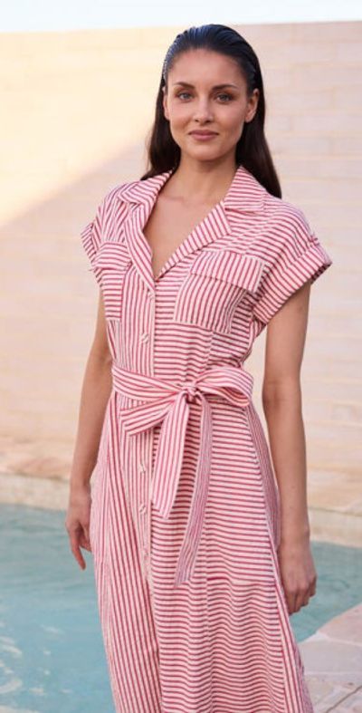 open lace back dress Picnic Dress in Red, White & Blue Seersucker main image 0