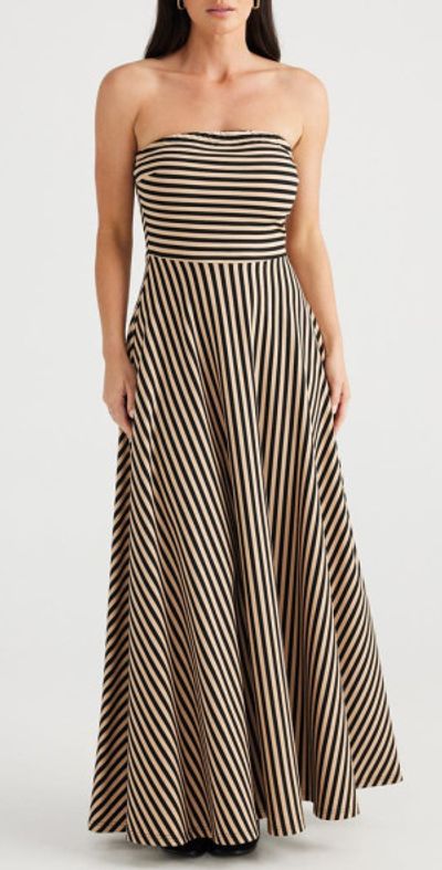 black and tan maxi dress Beige And Black Lace Maxi Dress main image 1