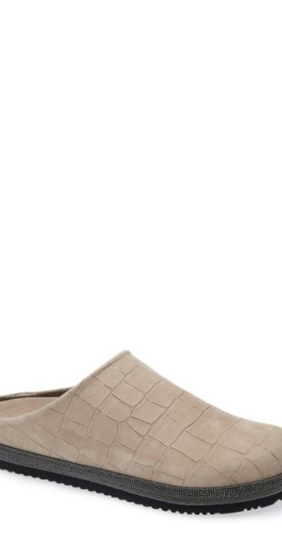 Brunello Cucinelli Brunello Cucinelli Croc Embossed Suede Slipper in Chocolate Chip at Nordstrom, Size 11Us