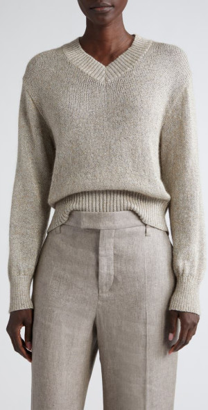 Brunello Cucinelli - Metallic V-Neck Sweater in Grey/Brown at