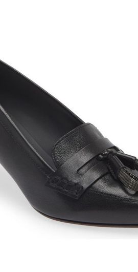 Brunello Cucinelli Brunello Cucinelli Monili Tassel Kitten Heel Pump in C101 Nero at Nordstrom, Size 6Us