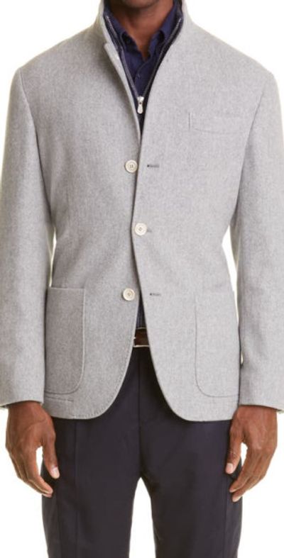 Brunello Cucinelli Brunello Cucinelli Patch Pocket Cashmere Jacket in C2148-Pearl Grey at Nordstrom