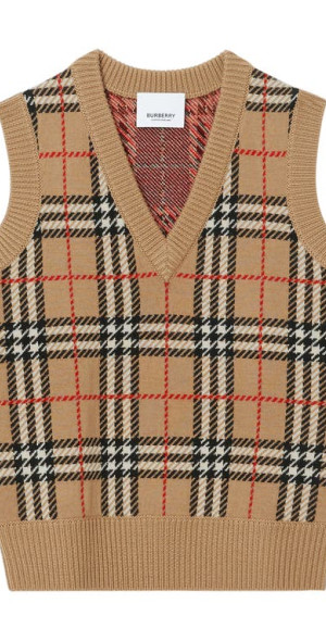 burberry - Mickenze Check Wool Sweater Vest in Archive Beige at