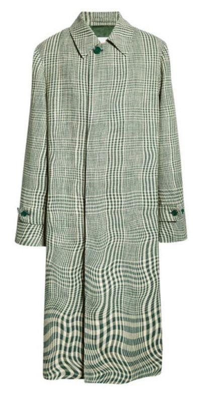 burberry - Warped Plaid Silk Blend Long Car Coat in Ivy Ip Pattern 