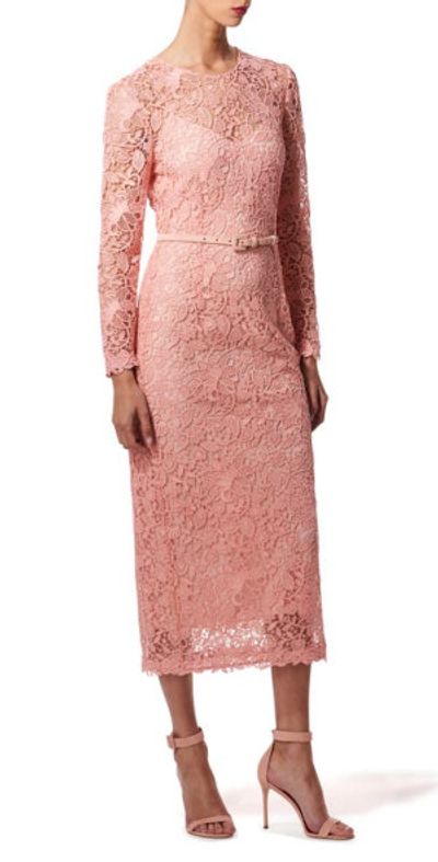 carolina herrera pink lace dress Carolina Herrera Strapless Guipure Lace Midi Dress in Pink
