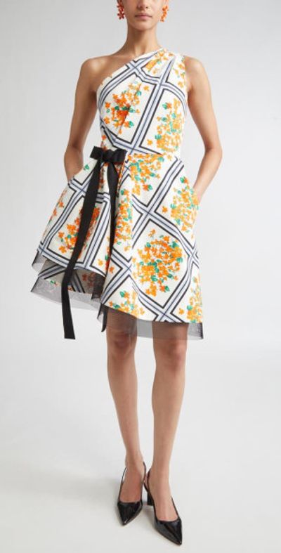carolina herrera one shoulder dress Carolina Herrera One-Shoulder Column Gown with Dramatic Rosette Detail