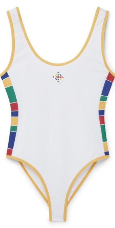 Casablanca Flag Logo One-Piece Swimsuit in White at Nordstrom