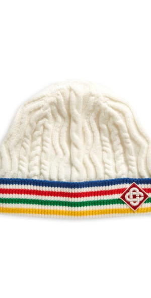 Casablanca - Logo Patch Stripe Cable Knit Merino Wool Beanie in 