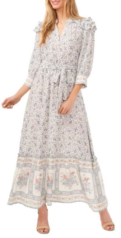 CeCe - Floral Print Ruffle Tie Waist Maxi Dress in Egret Ivory at Nordstrom CeCe - Floral Print Ruffle Tie Waist Maxi Dress in Egret Ivory at Nordstrom