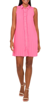 CeCe CeCe Scalloped Pleated Shirtdress in Taffy Pink at Nordstrom, Size Xx-Small