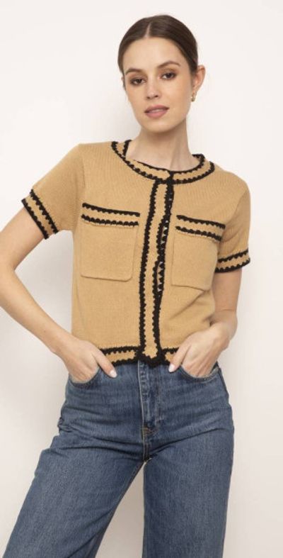 Central Park West Central Park West Jules Crochet Edge Top in Camel at Nordstrom, Size X-Small Short