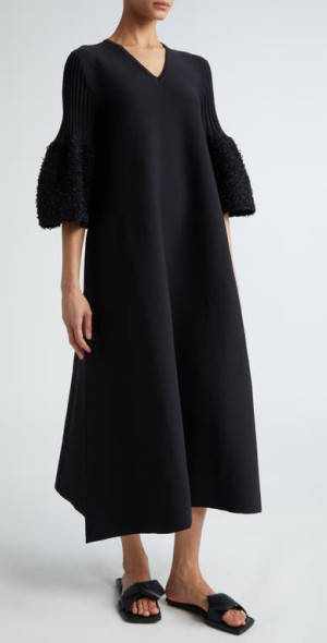 CFCL - Pottery Reef Bell Sleeve Midi Sweater Dress in Black