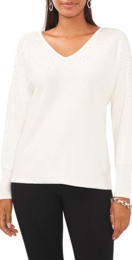 Chaus Chaus Bling V-Neck Sweater in Antique White at Nordstrom, Size X-Small