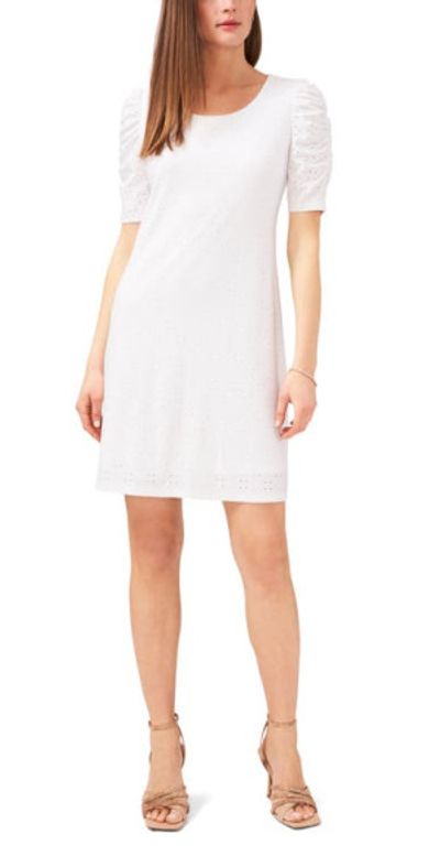 Chaus Chaus Eyelet Puff Sleeve Shift Dress in True White at Nordstrom, Size Medium