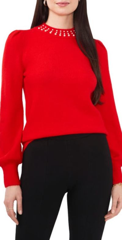 Chaus Chaus Imitation Pearl Collar Sweater in Cherry Red at Nordstrom, Size X-Small