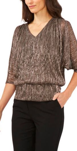 Chaus Chaus Metallic V-Neck Blouse in Black/Copper at Nordstrom, Size Medium