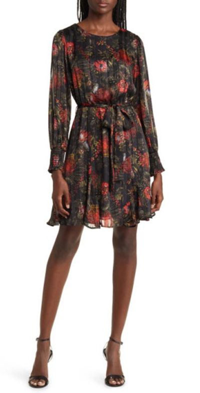 knee length dresses for ladies Bebe Women's Long Sleeve Faux Wrap Ruched Mini Dress main image 1