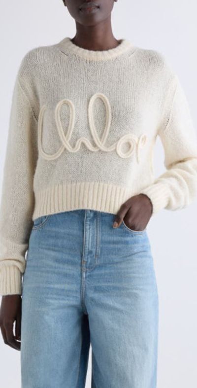Chloé Chloé Raised Logo Alpaca & Silk Sweather in Iconic Milk at Nordstrom, Size Small