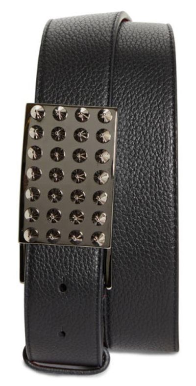 Christian Louboutin Christian Louboutin Funky Empire Calfskin Leather Belt in Black/Gun Metal at Nordstrom, Size 85