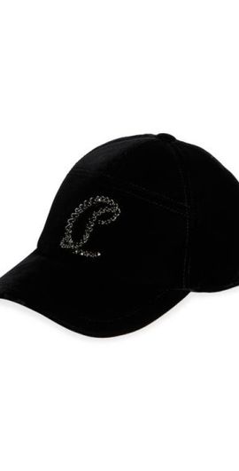 Christian Louboutin Christian Louboutin Mooncrest Crystal Embellished Adjustable Velvet Baseball Cap in Black/Jet at Nordstrom, Size Small