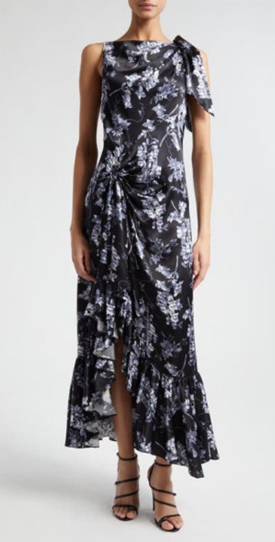 floral ruffle asymmetric silk dress Sunshine Eternity Asymmetric Neckline Ruffle Maxi Dress Floral Mint L