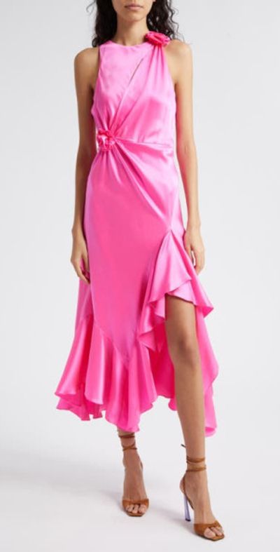 Cinq Sept - Cates Rosette & Ruffle Detail Silk Dress in Electric Pink at Nordstrom Cinq Sept - Cates Rosette & Ruffle Detail Silk Dress in Electric Pink at Nordstrom