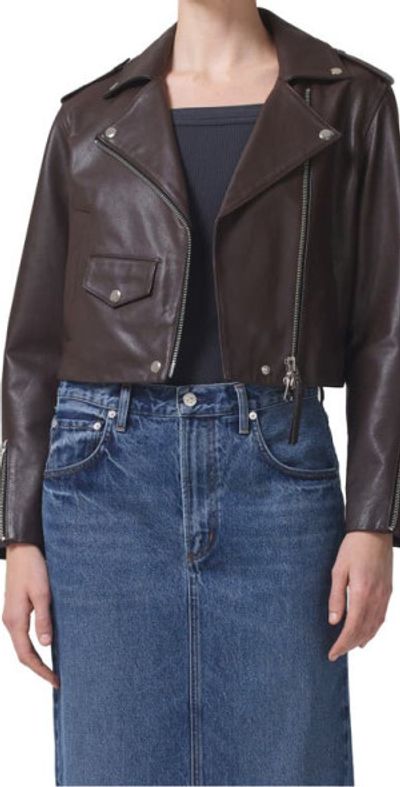 Citizens of Humanity Aria Crop Leather Jacket in Bitter