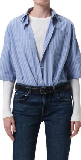 Citizens of Humanity Citizens of Humanity Frances Cape Crop Cotton Button-Up Shirt in Kindered Stripe at Nordstrom, Size Small